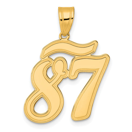 14k Brushed Border Script Number 87 Pendant