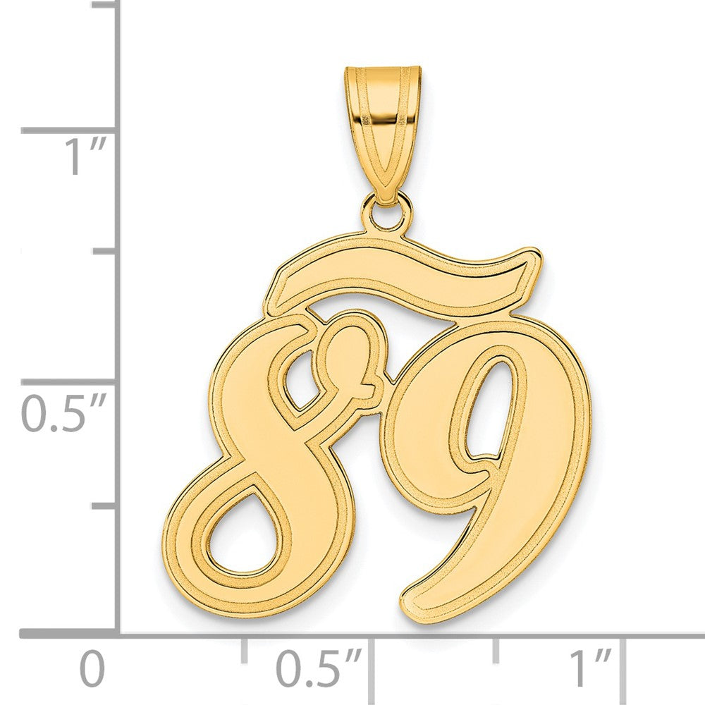 14k Brushed Border Script Number 89 Pendant