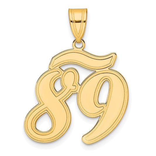 14k Brushed Border Script Number 89 Pendant