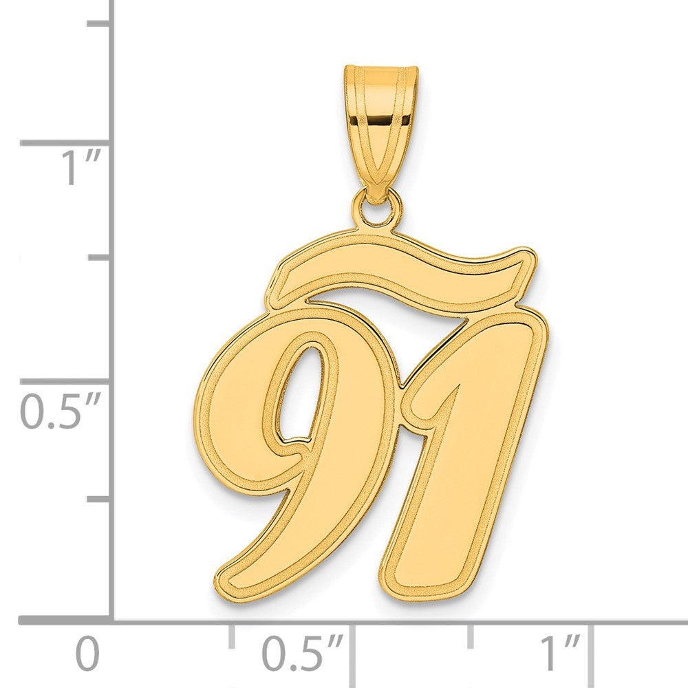 14k Brushed Border Script Number 91 Pendant