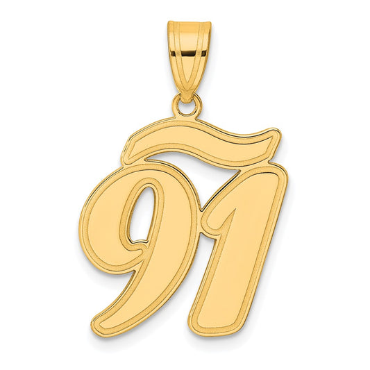 14k Brushed Border Script Number 91 Pendant