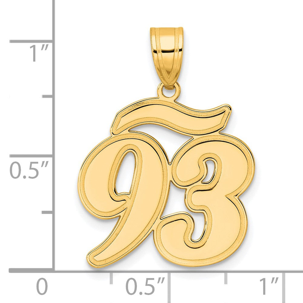 14k Brushed Border Script Number 93 Pendant