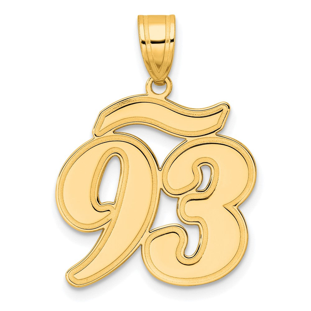 14k Brushed Border Script Number 93 Pendant