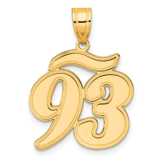 14k Brushed Border Script Number 93 Pendant