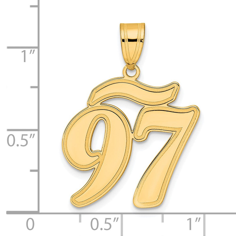 14k Brushed Border Script Number 97 Pendant
