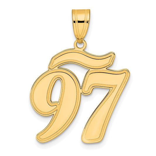 14k Brushed Border Script Number 97 Pendant