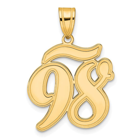 14k Brushed Border Script Number 98 Pendant