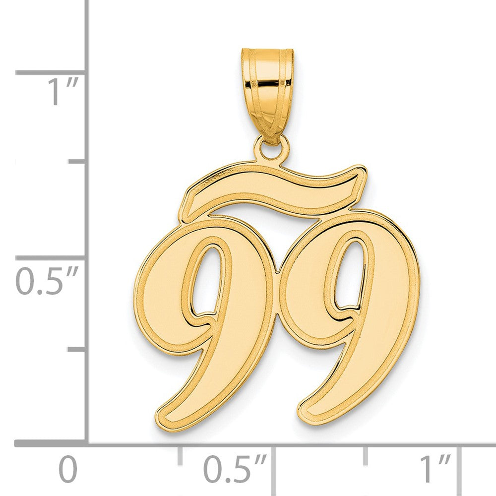 14k Brushed Border Script Number 99 Pendant