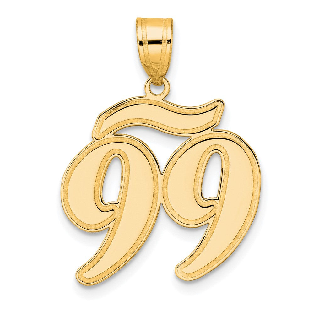 14k Brushed Border Script Number 99 Pendant