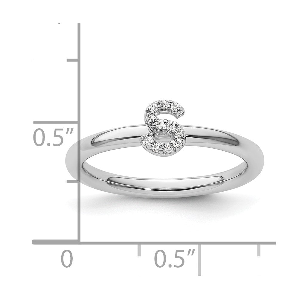 14K White Gold Stackable Diamond Initial S Ring