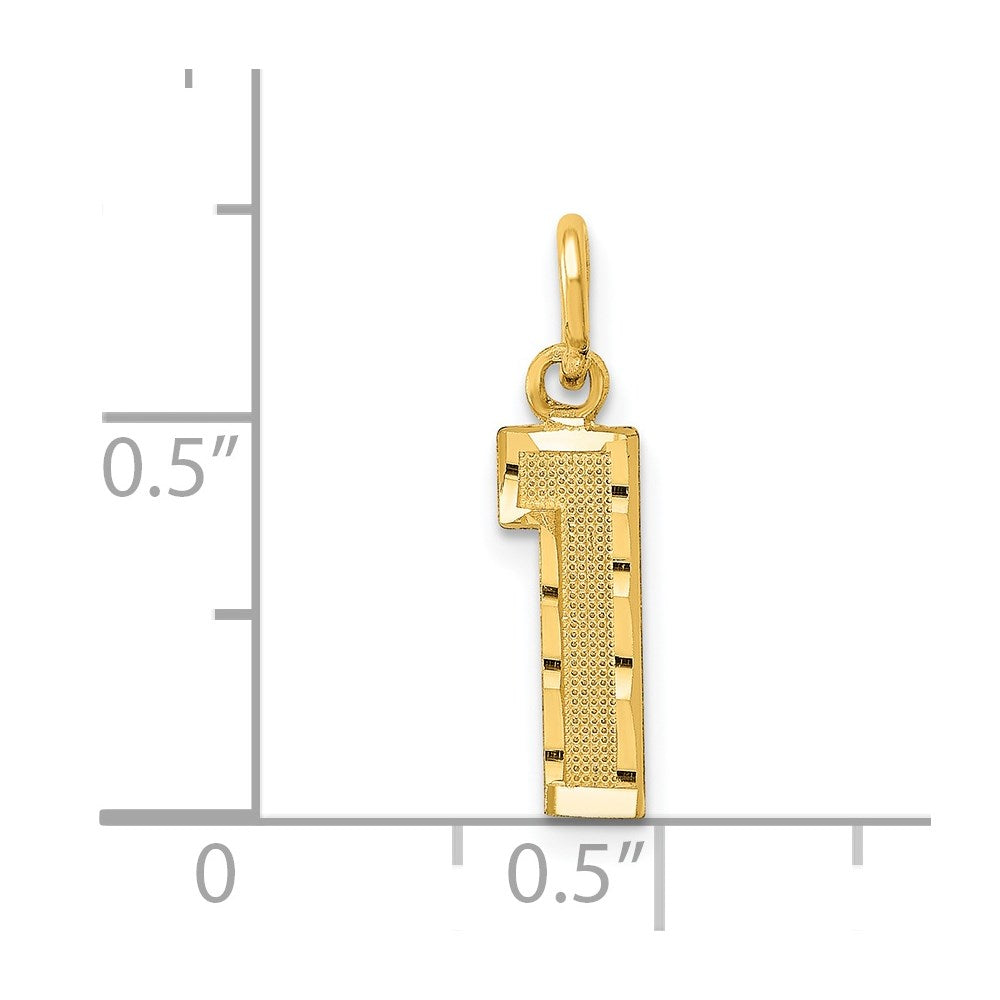 14k Small Brushed Diamond-cut Number 1 Charm