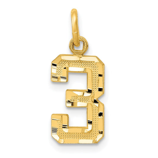 14k Small Brushed Diamond-cut Number 3 Charm