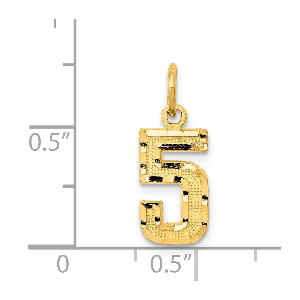 14k Small Brushed Diamond-cut Number 5 Charm