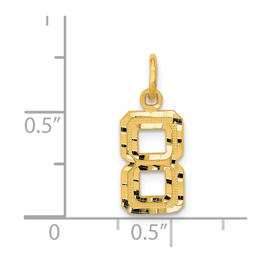 14k Small Brushed Diamond-cut Number 8 Charm