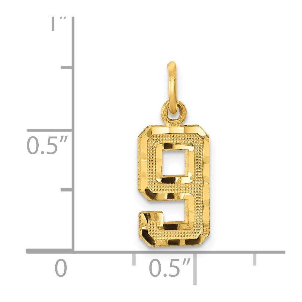 14k Small Brushed Diamond-cut Number 9 Charm