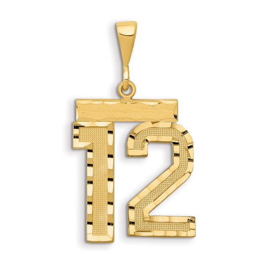 14k Small Brushed Diamond-cut Number 12 Charm