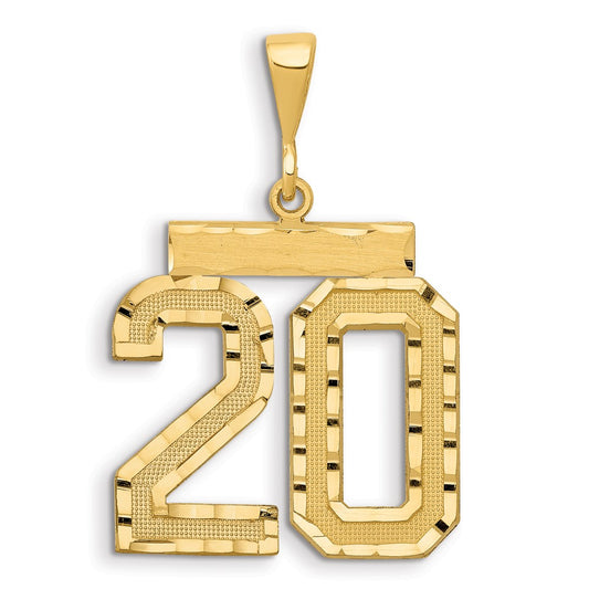 14k Small Brushed Diamond-cut Number 20 Charm