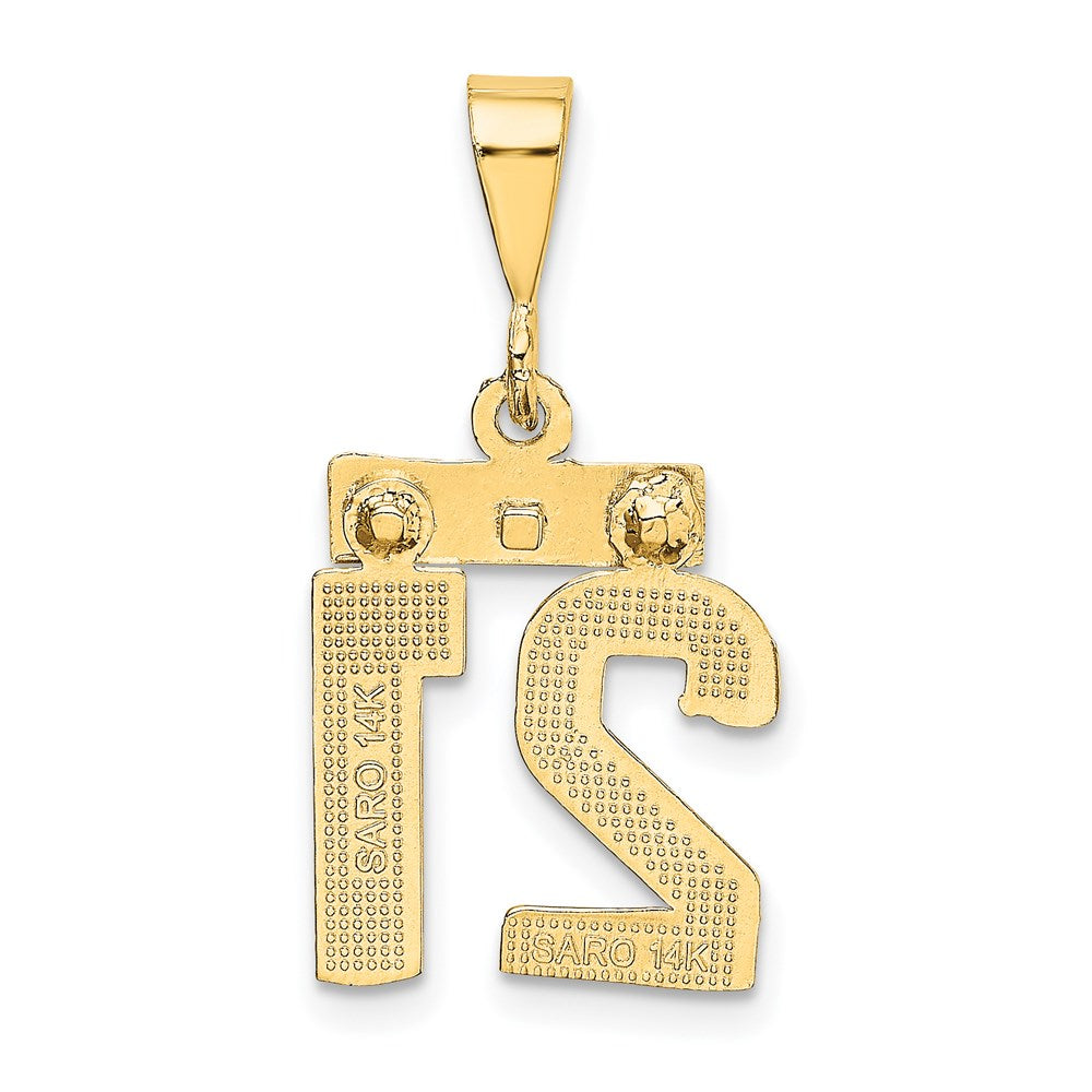 14k Small Brushed Diamond-cut Number 21 Charm