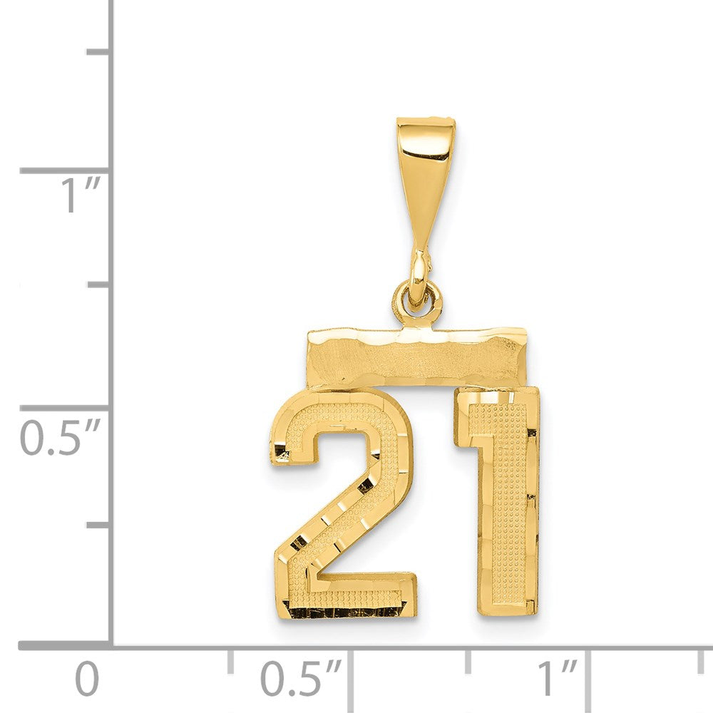 14k Small Brushed Diamond-cut Number 21 Charm