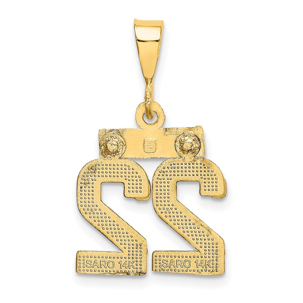 14k Small Brushed Diamond-cut Number 22 Charm