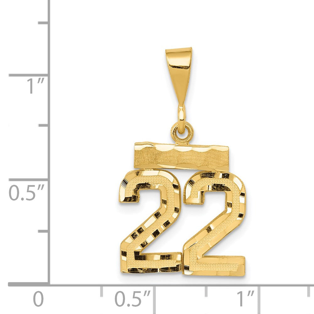 14k Small Brushed Diamond-cut Number 22 Charm