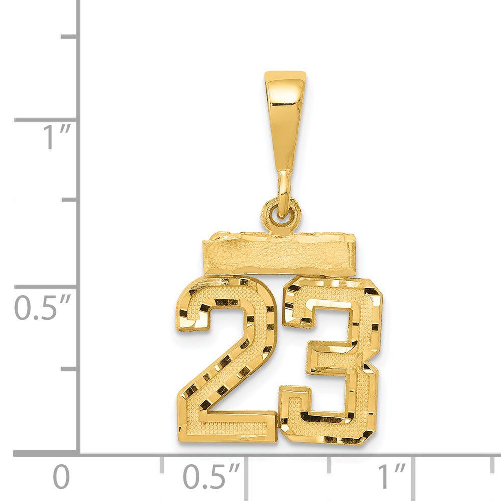14k Small Brushed Diamond-cut Number 23 Charm