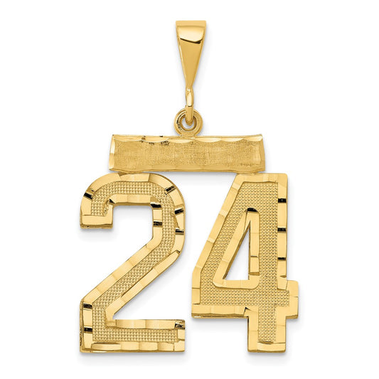 14k Small Brushed Diamond-cut Number 24 Charm