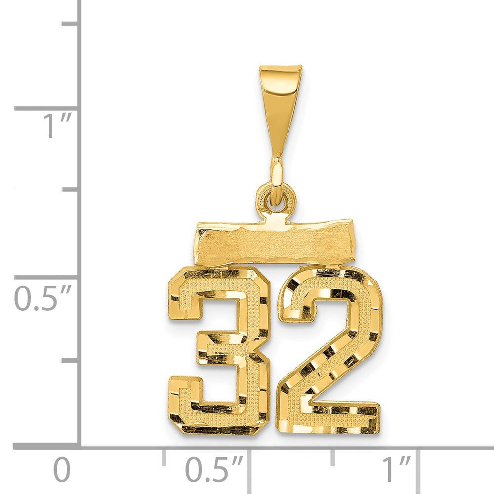 14k Small Brushed Diamond-cut Number 32 Charm