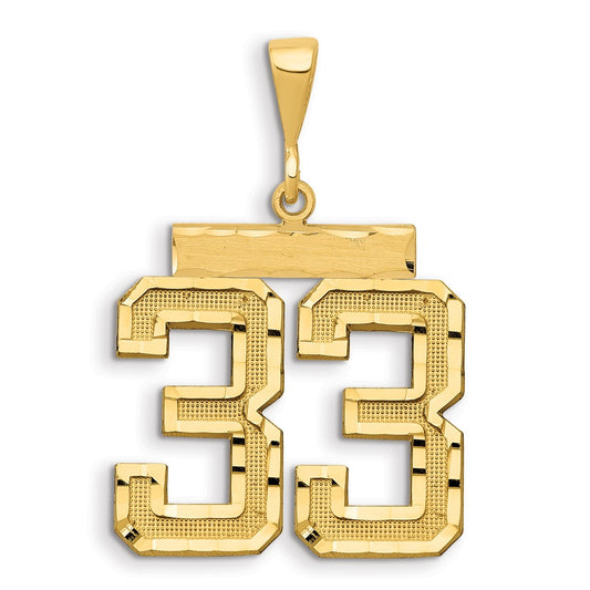 14k Small Brushed Diamond-cut Number 33 Charm