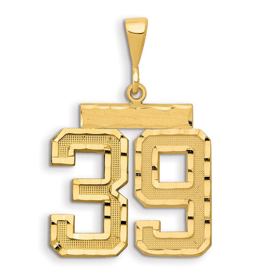 14k Small Brushed Diamond-cut Number 39 Charm