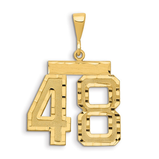14k Small Brushed Diamond-cut Number 48 Charm