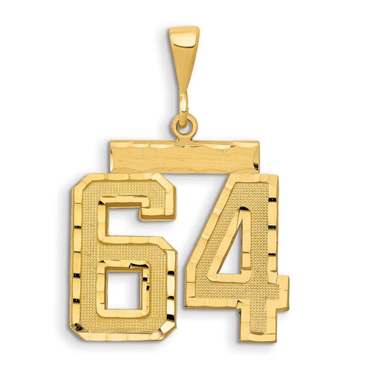 14k Small Brushed Diamond-cut Number 64 Charm