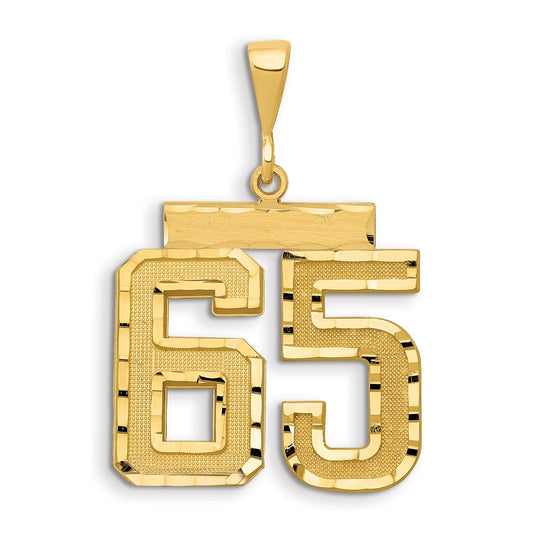 14k Small Brushed Diamond-cut Number 65 Charm