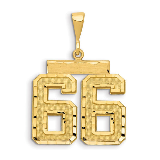 14k Small Brushed Diamond-cut Number 66 Charm
