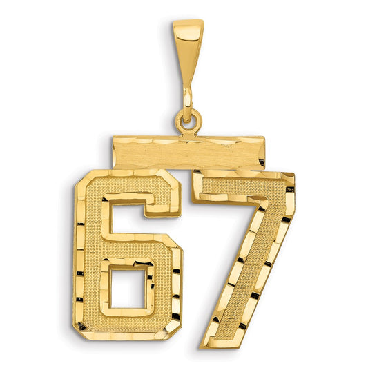 14k Small Brushed Diamond-cut Number 67 Charm