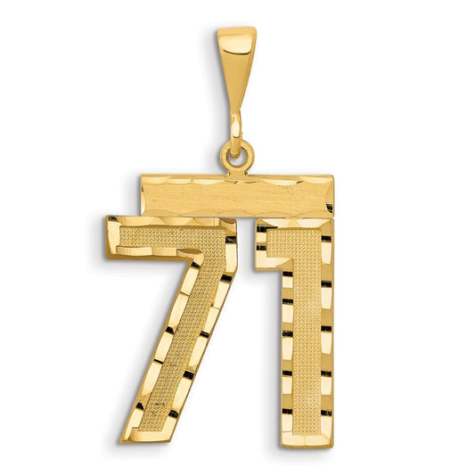 14k Small Brushed Diamond-cut Number 71 Charm