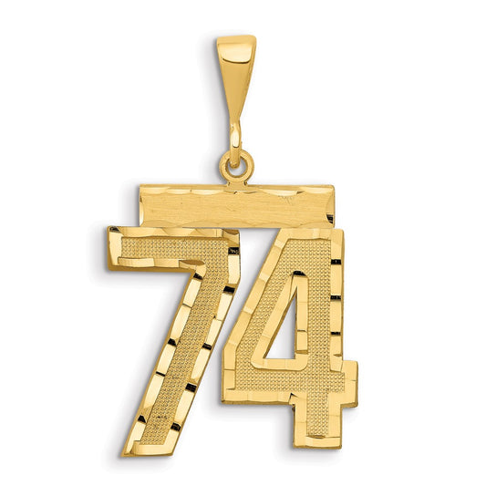 14k Small Brushed Diamond-cut Number 74 Charm