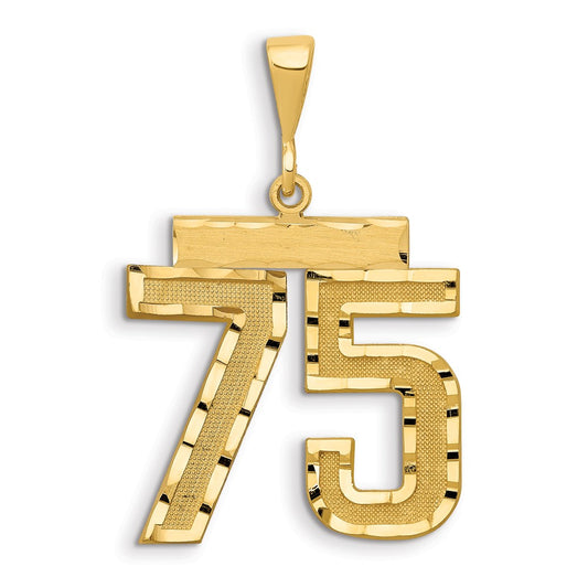 14k Small Brushed Diamond-cut Number 75 Charm