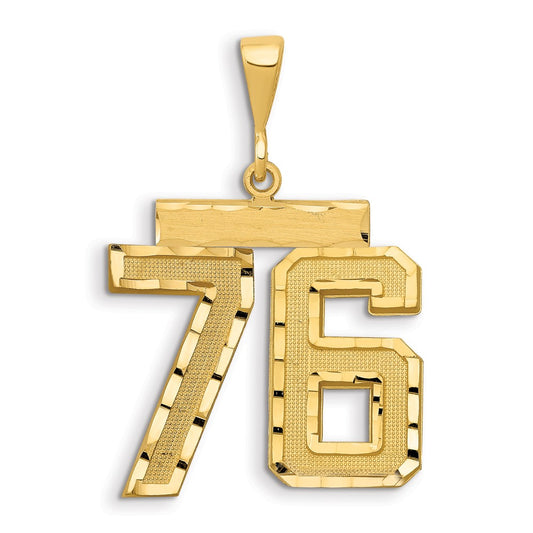 14k Small Brushed Diamond-cut Number 76 Charm