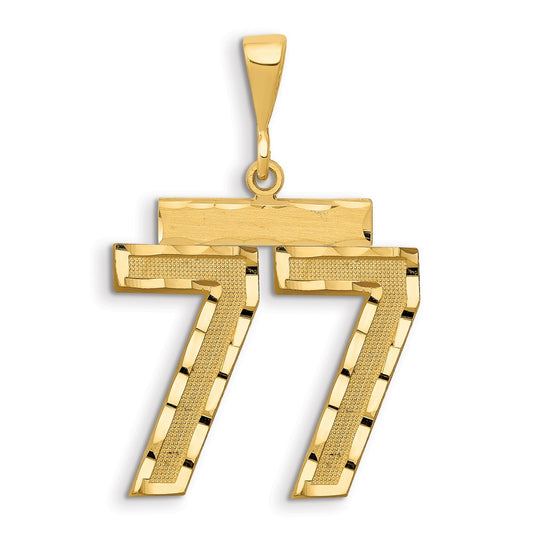 14k Small Brushed Diamond-cut Number 77 Charm