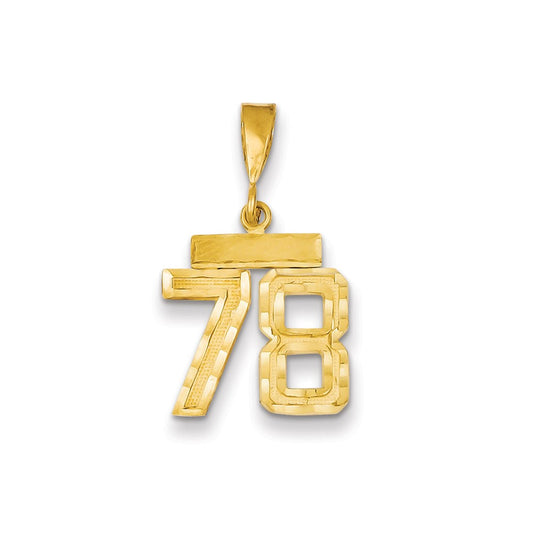 14k Small Brushed Diamond-cut Number 78 Charm