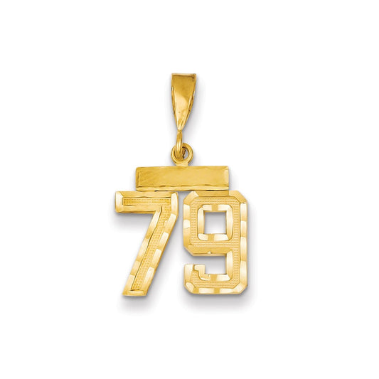 14k Small Brushed Diamond-cut Number 79 Charm