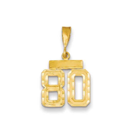 14k Small Brushed Diamond-cut Number 80 Charm