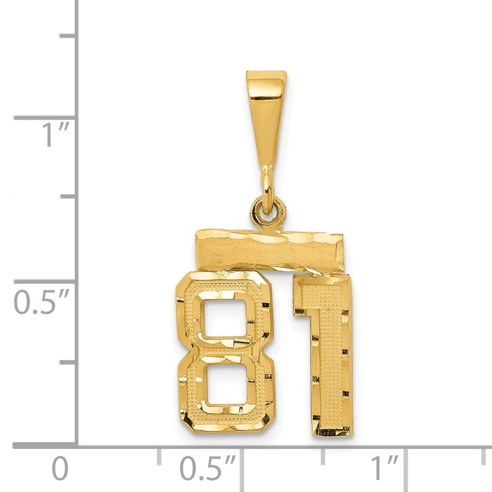 14k Small Brushed Diamond-cut Number 81 Charm