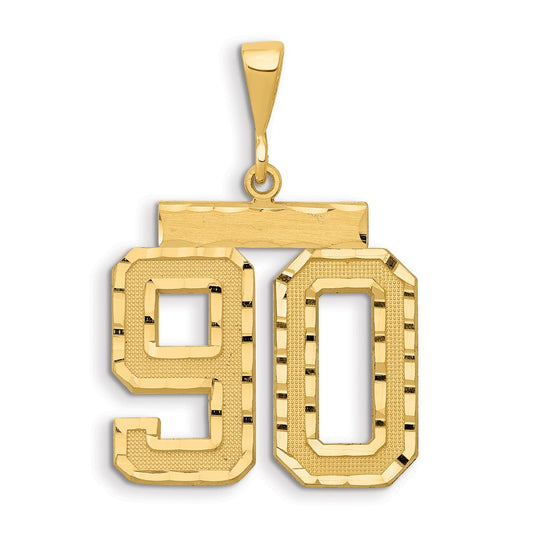 14k Small Brushed Diamond-cut Number 90 Charm