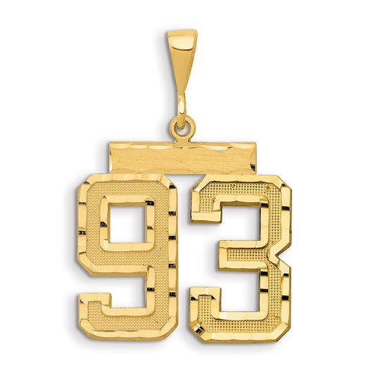 14k Small Brushed Diamond-cut Number 93 Charm