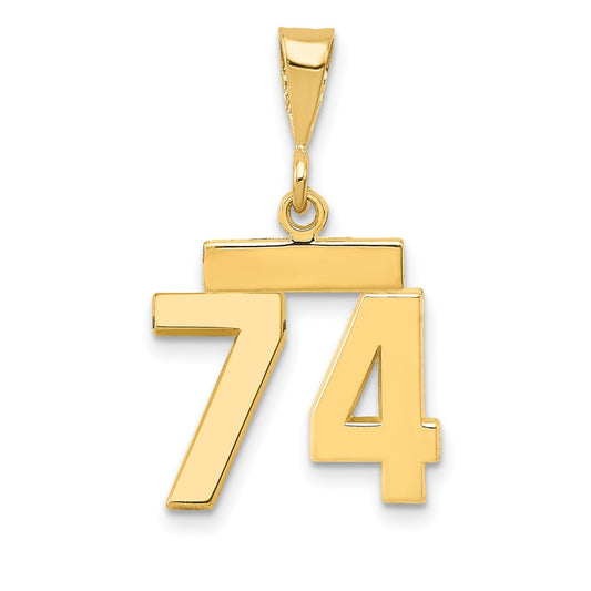 14k Small Polished Number 74 Charm