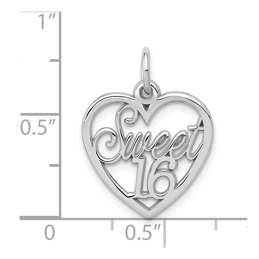 14k White Gold SWEET 16 Heart Charm