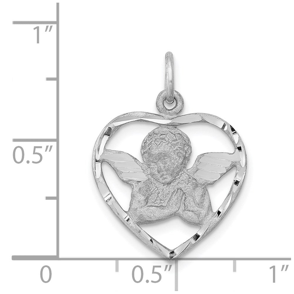 14k White Gold Angel in Heart Charm