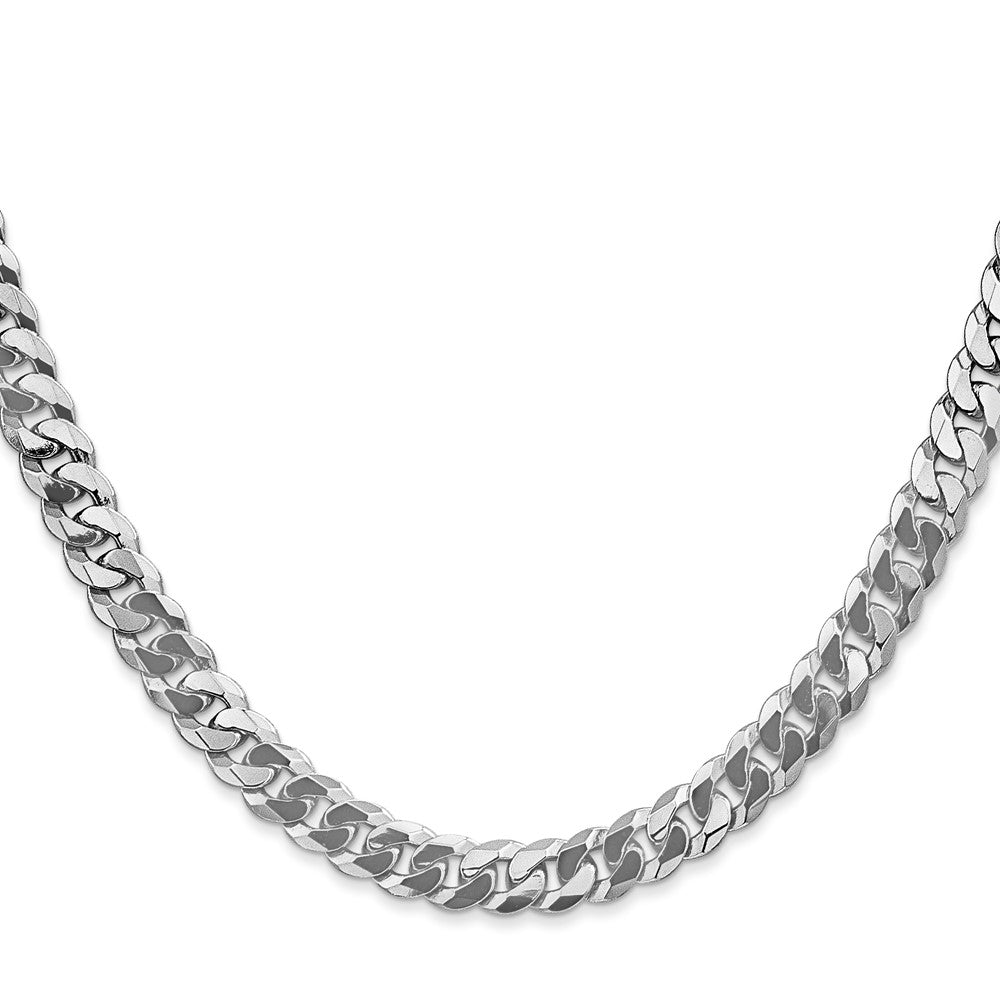14K White Gold 26 inch 6.25mm Flat Beveled Curb with Lobster Clasp Chain